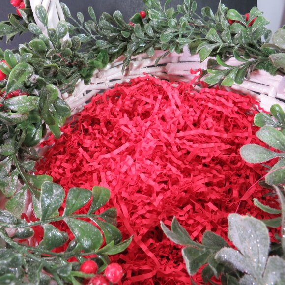 Snowy White Wicker (Strong) Basket w Holly Greenery (removable) - Picture 11 of 15